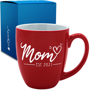 Mom Heart Established 16oz Personalized Bistro Coffee Mug