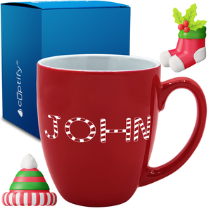 Personalized Candy Canes Christmas Font 16oz Bistro Coffee Mug