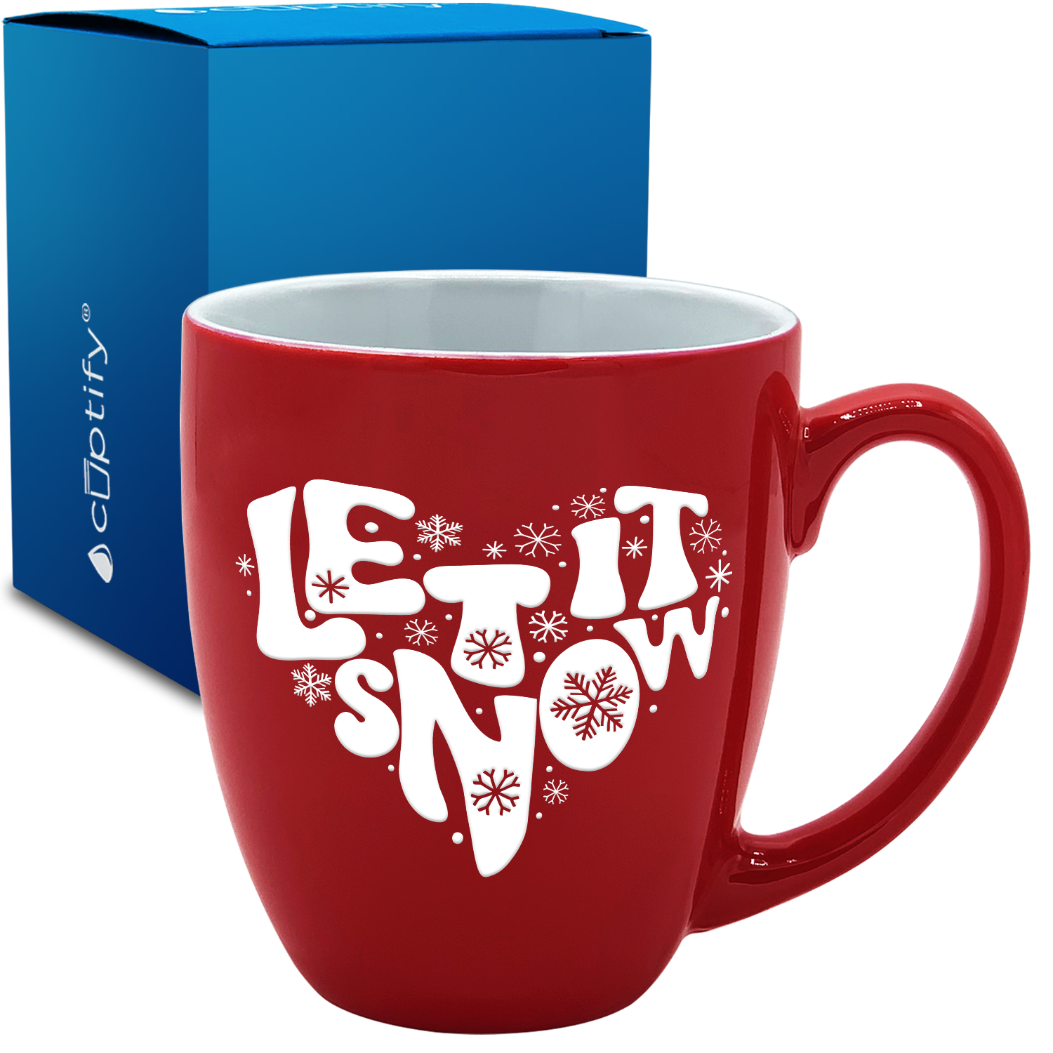 Let it Snow Heart on Red 16oz Christmas  Bistro Coffee Mug