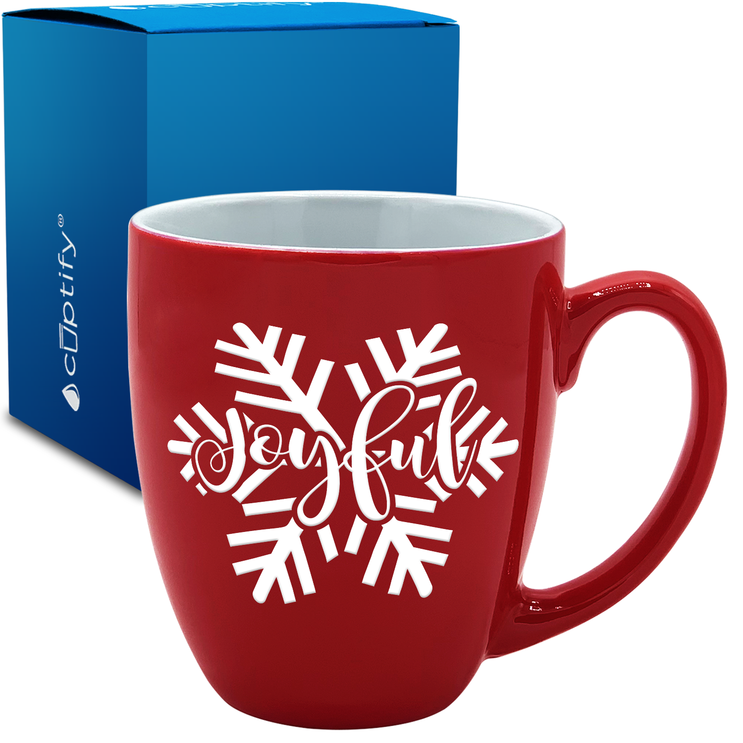 Joyful Holiday Snow Flake on Red 16oz Christmas Bistro Coffee Mug