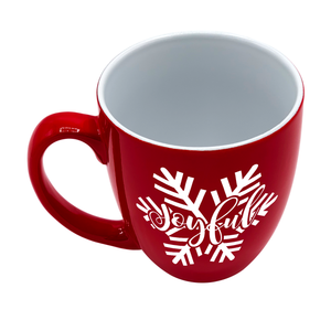 Joyful Holiday Snow Flake on Red 16oz Christmas Bistro Coffee Mug