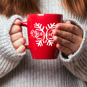 Joyful Holiday Snow Flake on Red 16oz Christmas Bistro Coffee Mug