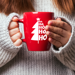 Ho Ho Ho Christmas Tree on Red 16oz Christmas Bistro Coffee Mug