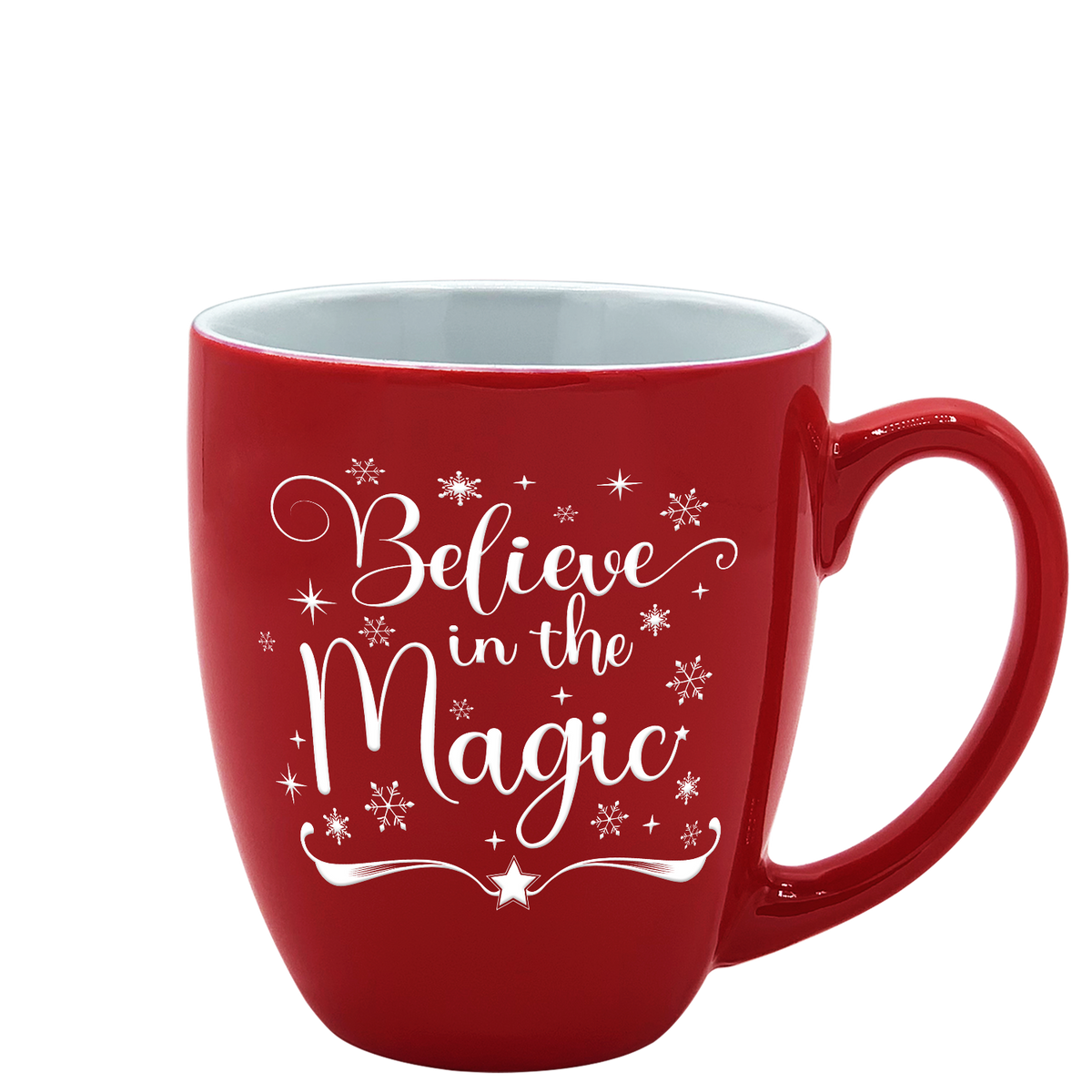 Believe in the Magic on Red 16oz Personalized Christmas Bistro Coffee Mug