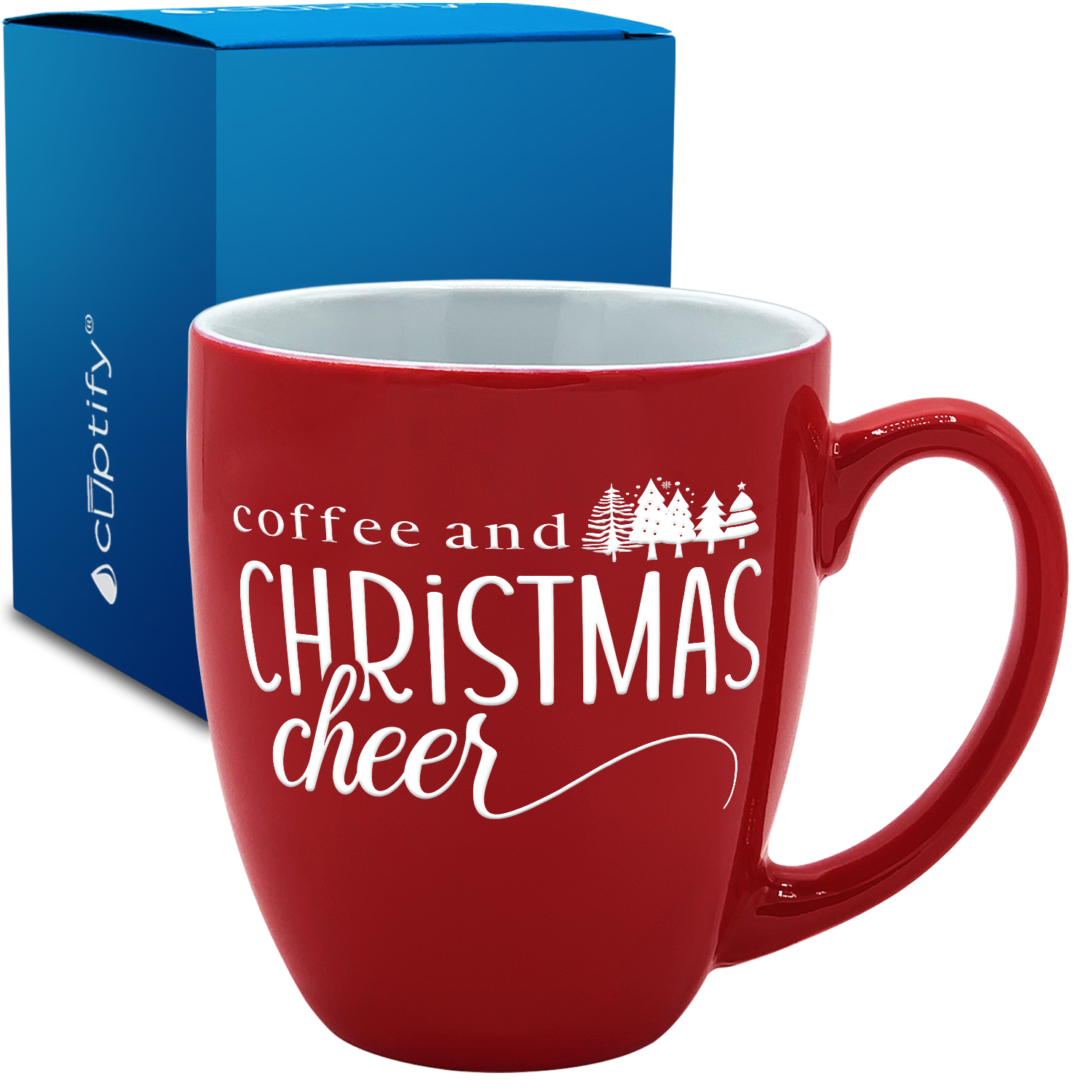 Coffee and Cheer 16oz Red Personalized Christmas Bistro Coffee Mug