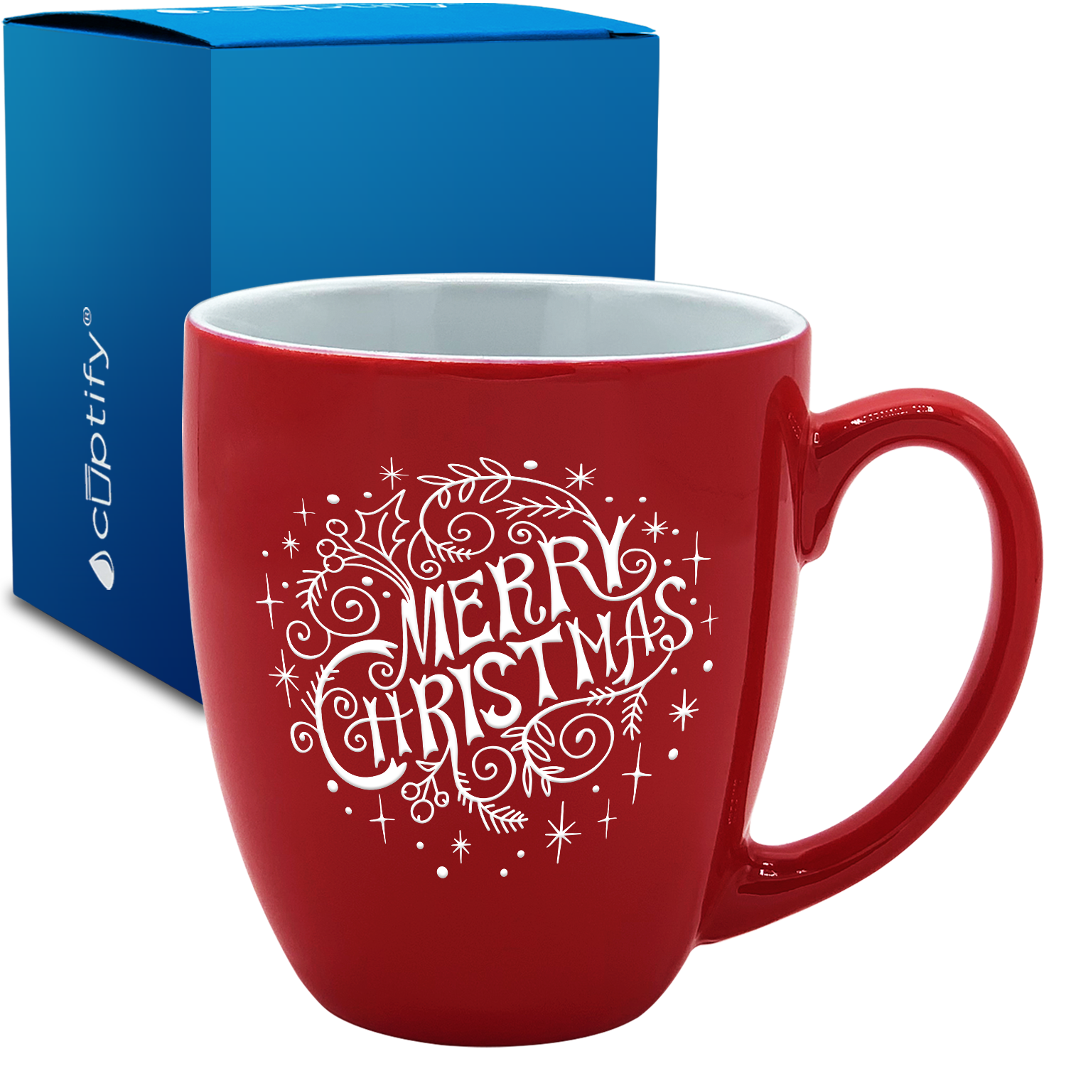 Merry Christmas 16oz Red Personalized Christmas Bistro Coffee Mug