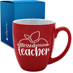 Blessed Teacher Apple 16oz Personalized Bistro Coffee Mug