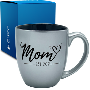 Mom Heart Established 16oz Personalized Bistro Coffee Mug