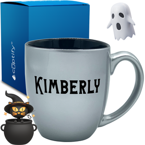 Personalized Black Cat Halloween Font 16oz Bistro Coffee Mug