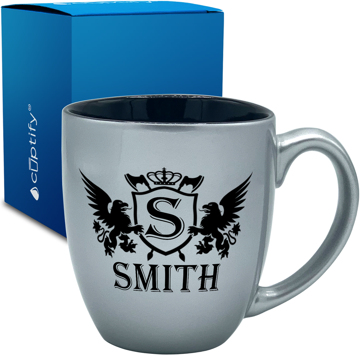 Personalized Crown Monogram Initial Badge 16oz Bistro Coffee Mug