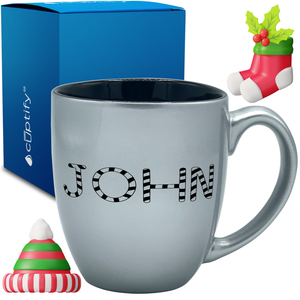 Personalized Candy Canes Christmas Font 16oz Bistro Coffee Mug