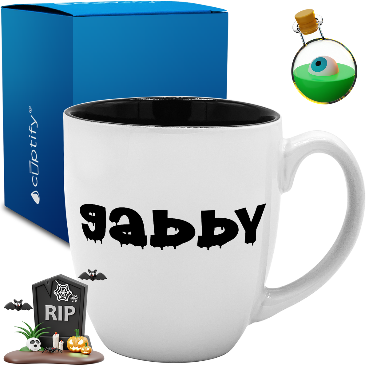 Personalized Haunted Halloween Font 16oz Bistro Coffee Mug