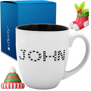 Personalized Candy Canes Christmas Font 16oz Bistro Coffee Mug