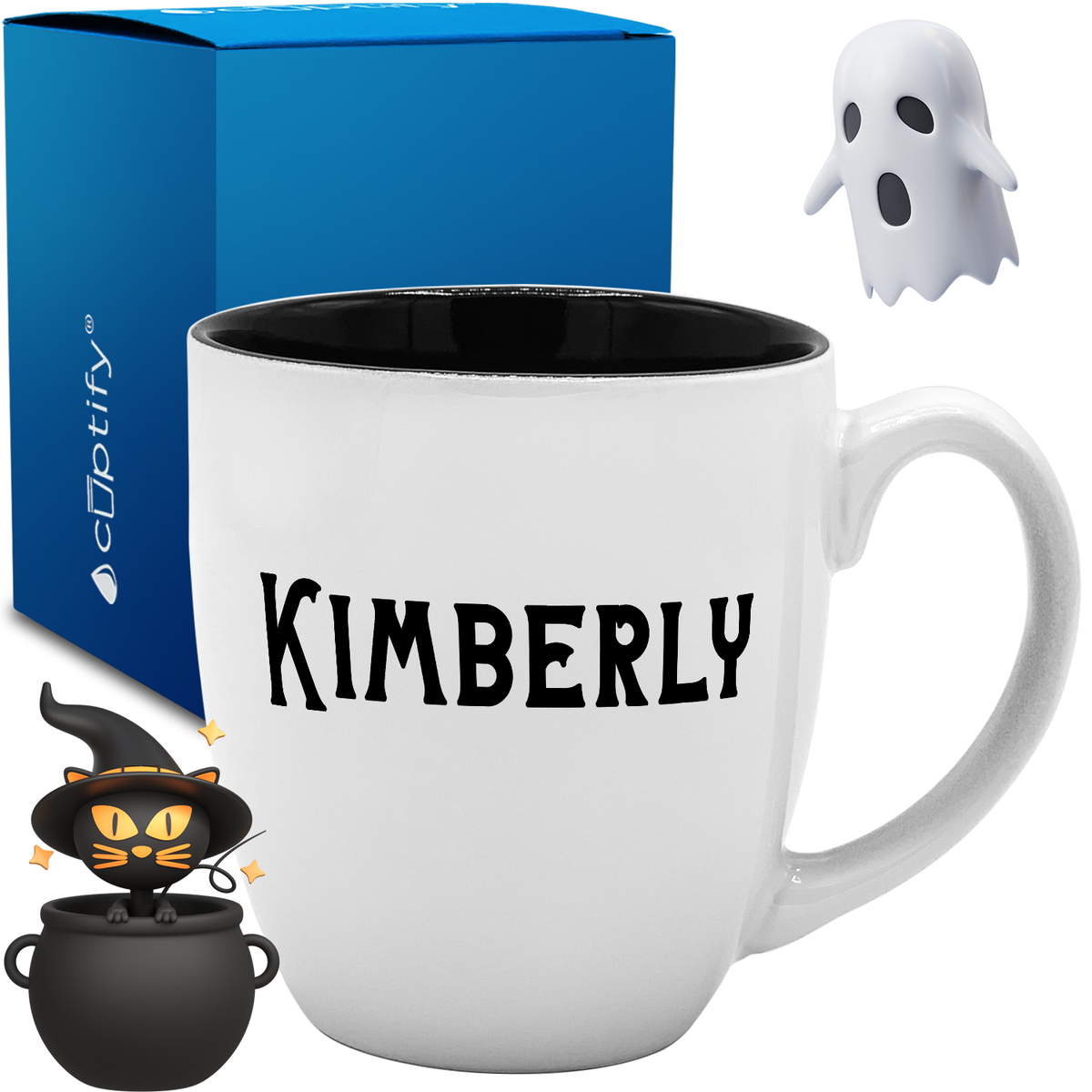 Personalized Black Cat Halloween Font 16oz Bistro Coffee Mug