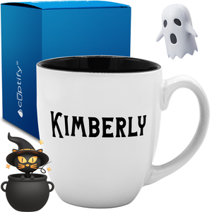 Personalized Black Cat Halloween Font 16oz Bistro Coffee Mug