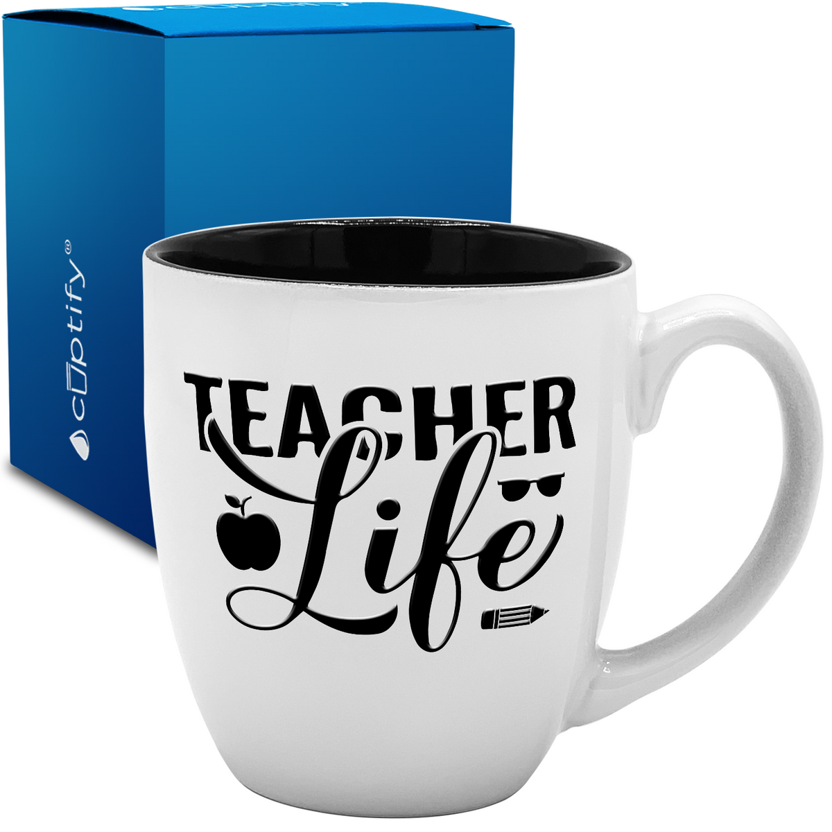 Teacher Life Apples 16oz Personalized Bistro Coffee Mug