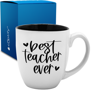 Best Teacher Ever Hearts 16oz Personalized Bistro Coffee Mug