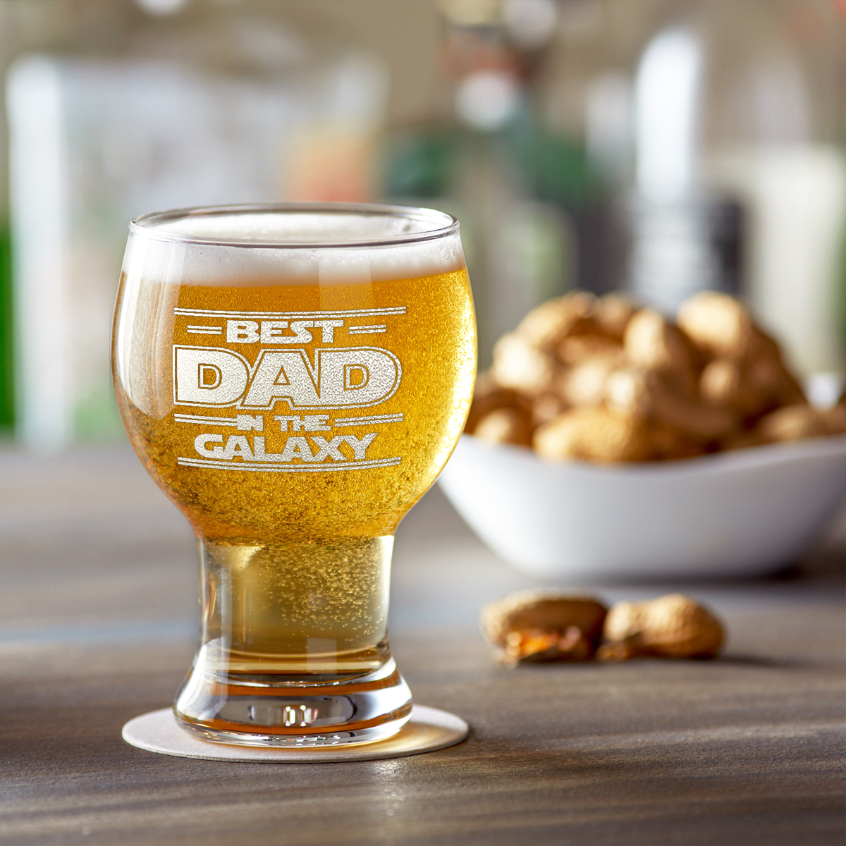 Best Dad in the Galaxy on 16oz Craft Master Glass