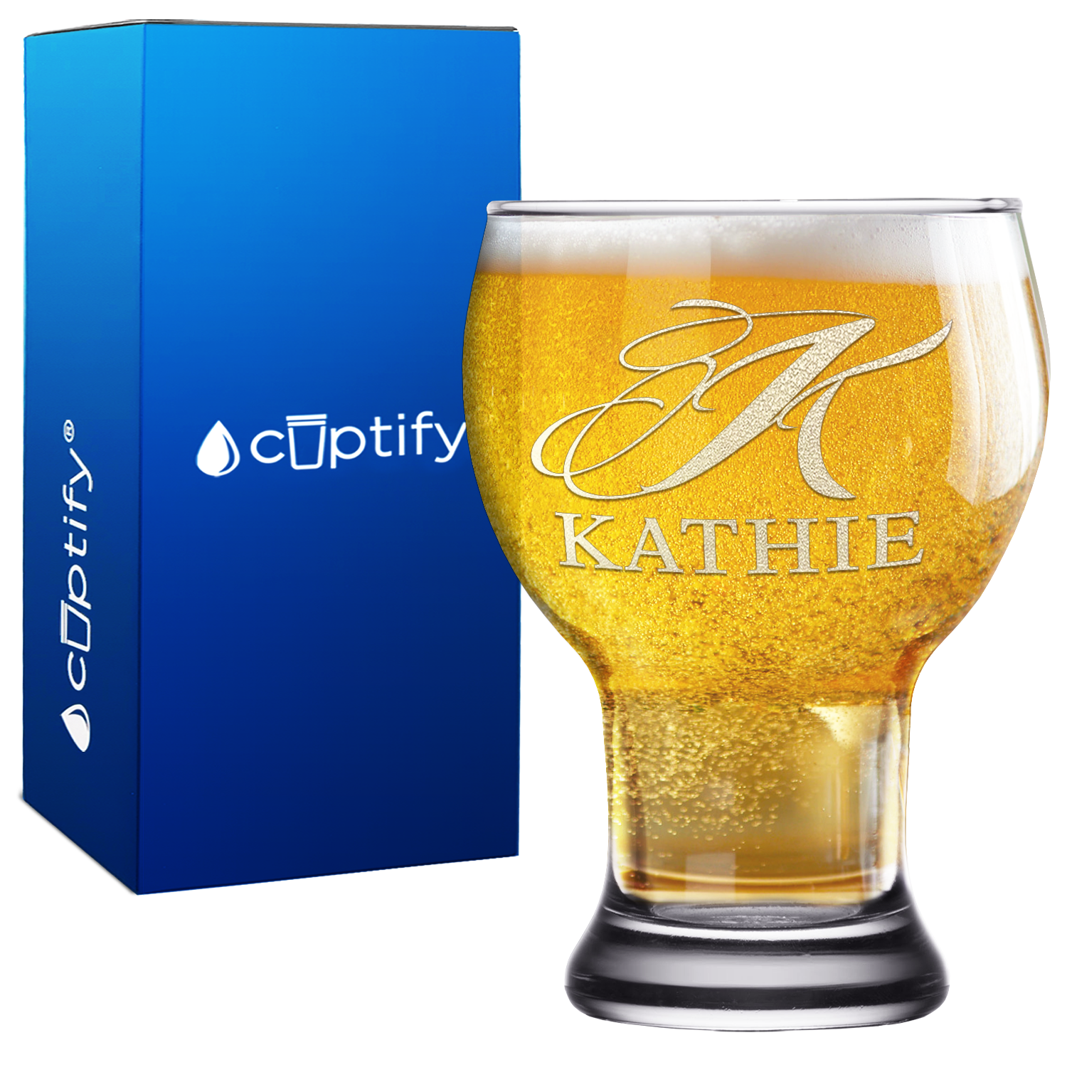 Personalized Script Initial and Name Etched 16 oz Craft Master Beer Glass