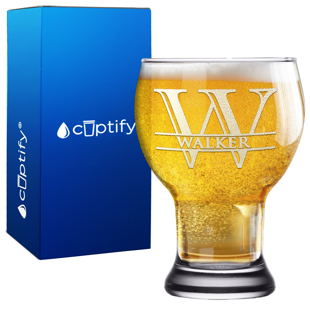 Personalized Split Script Initial and Name Etched 16 oz Craft Master Beer Glass