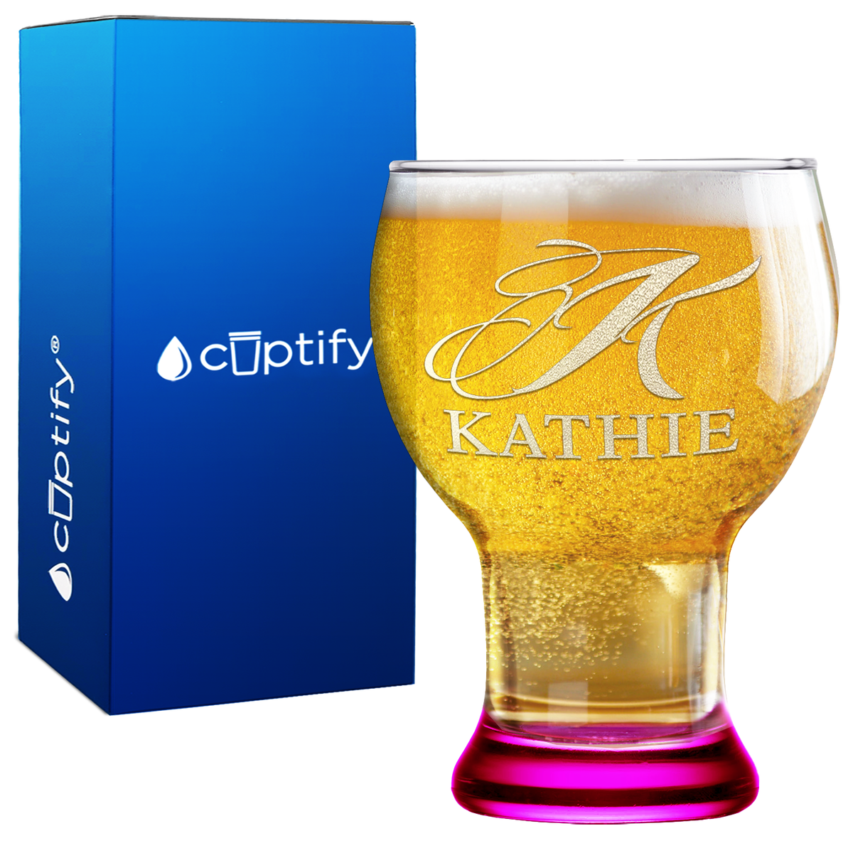 Personalized Script Initial and Name Etched 16 oz Craft Master Beer Glass