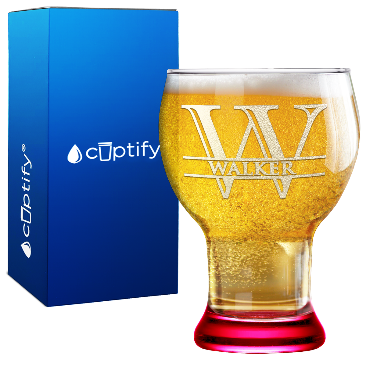 Personalized Split Script Initial and Name Etched 16 oz Craft Master Beer Glass