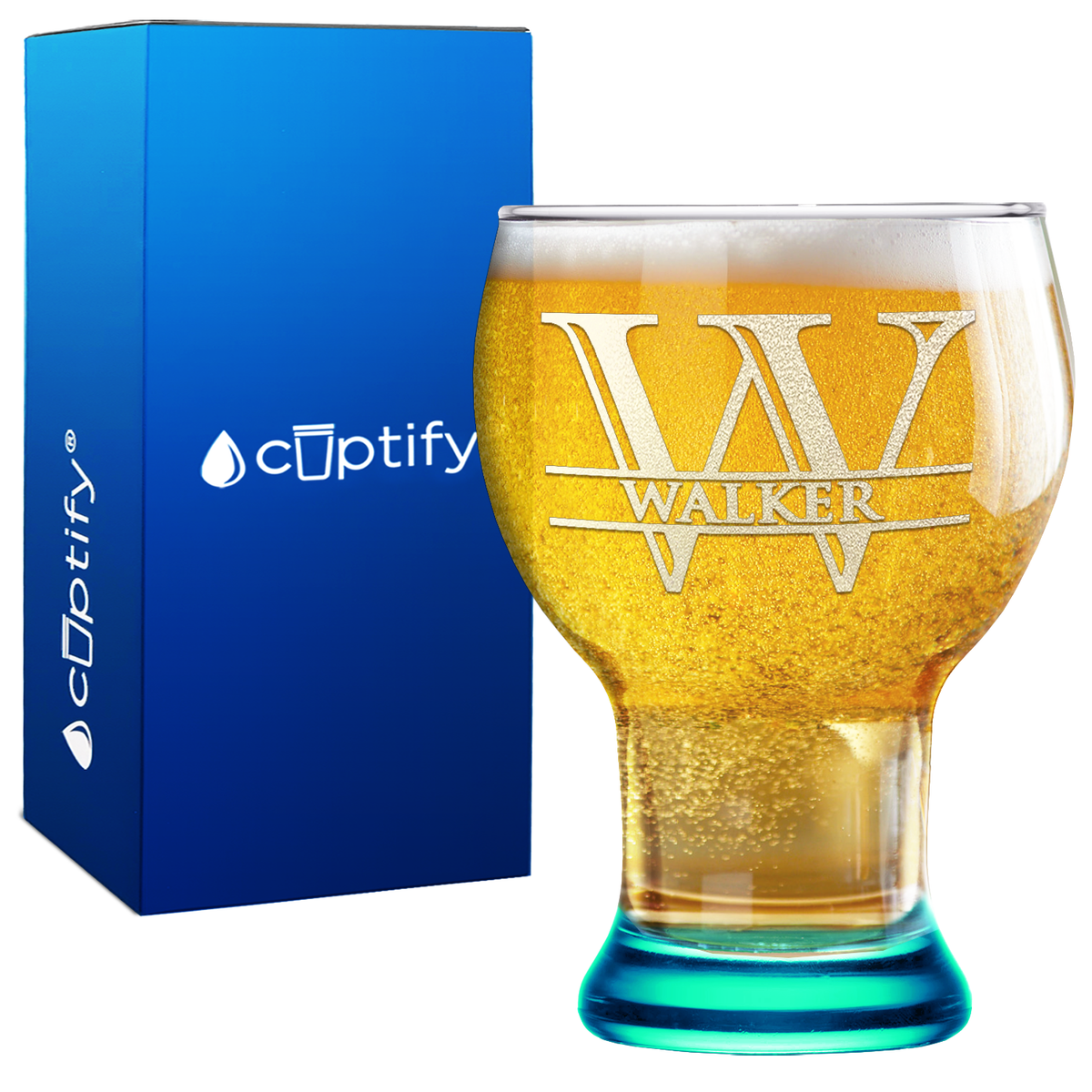 Personalized Split Script Initial and Name Etched 16 oz Craft Master Beer Glass