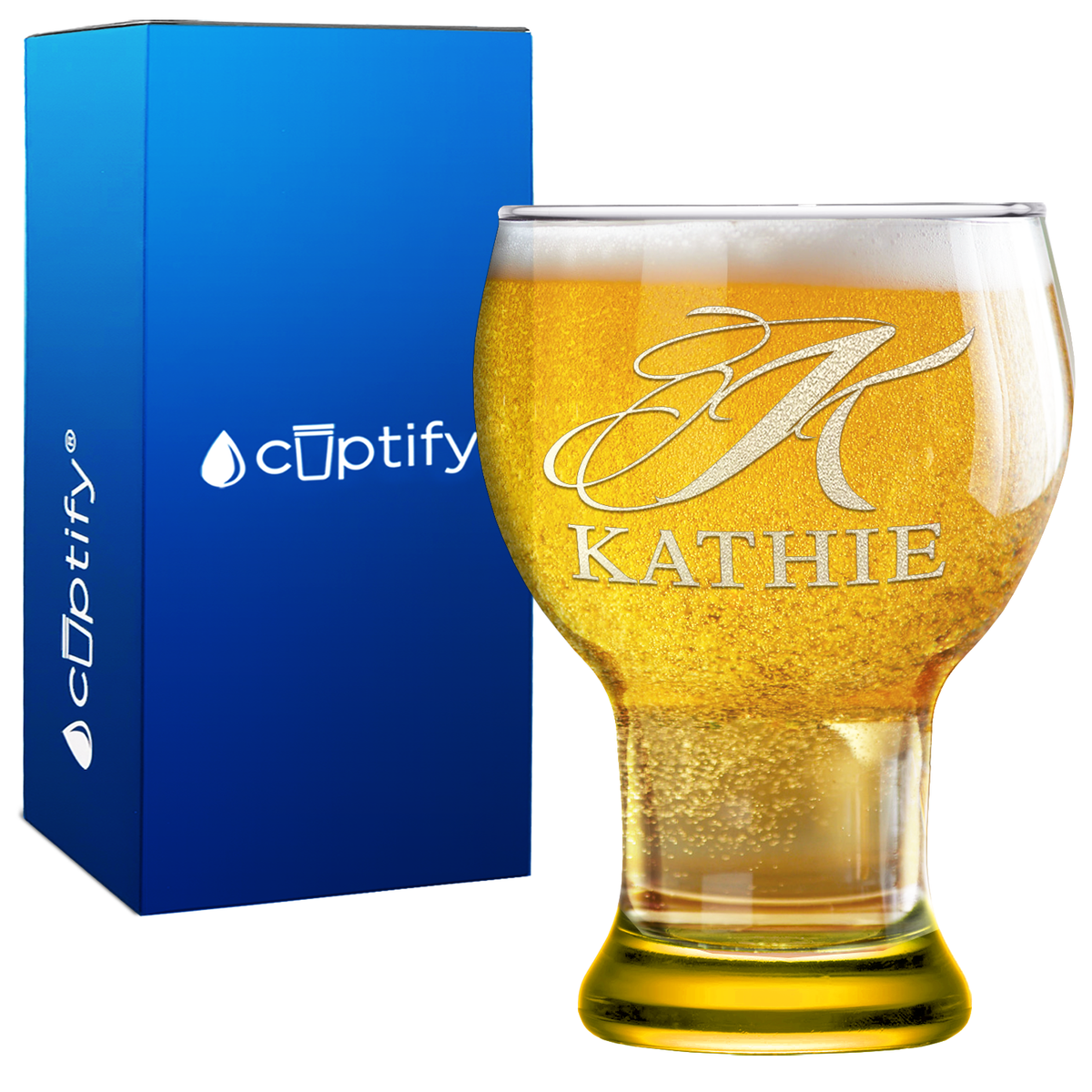 Personalized Script Initial and Name Etched 16 oz Craft Master Beer Glass