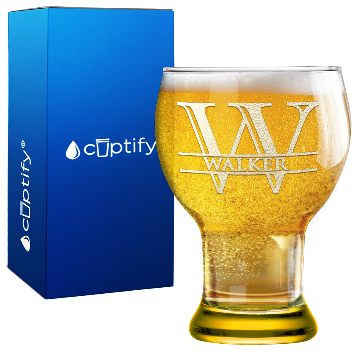 Personalized Split Script Initial and Name Etched 16 oz Craft Master Beer Glass