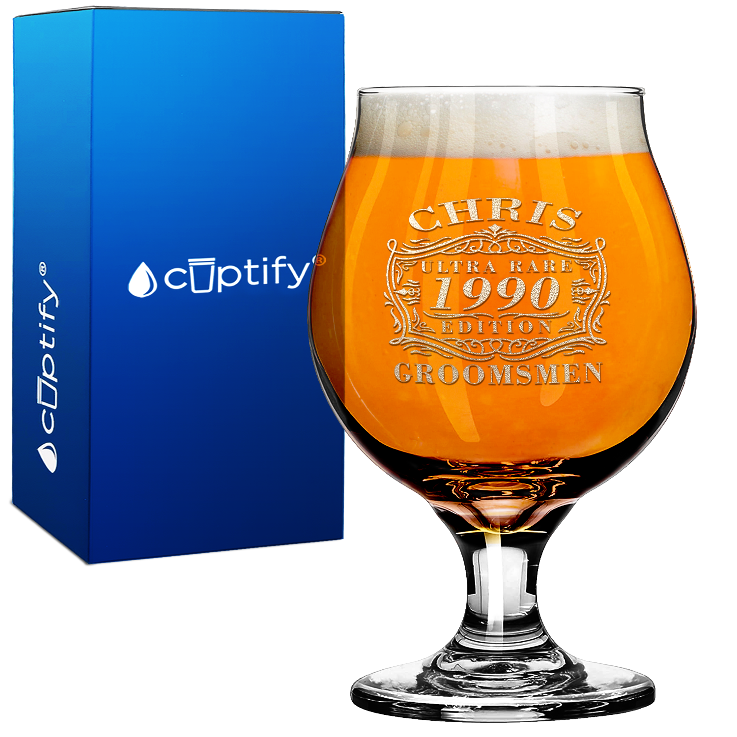 Personalized Ultra Rare Edition Groomsmen on 16oz Belgian Beer Glass