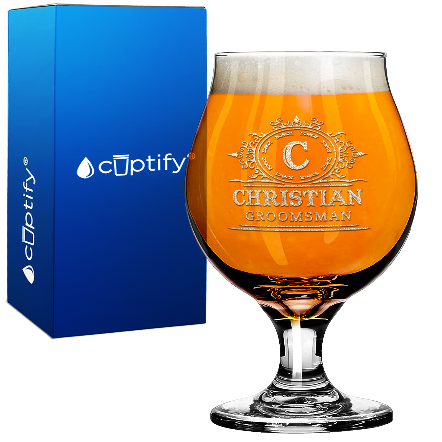 Personalized Groomsman Initial Beer Belgian Glass