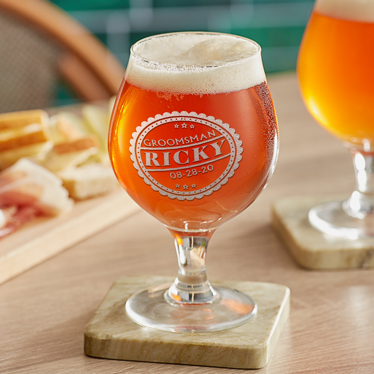Personalized Groomsman Crest Beer Belgian Glass
