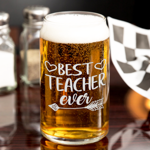 Best Teacher Ever Arrow on 16oz Beer Can Glass