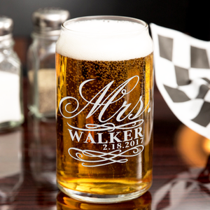 Personalized Mrs. Swirls Beer Can Glass