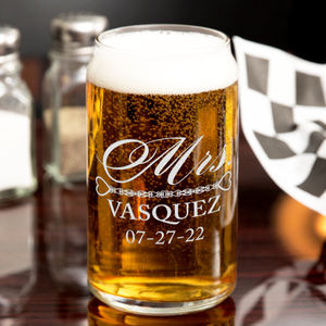 Personalized Mrs. Hearts Beer Can Glass