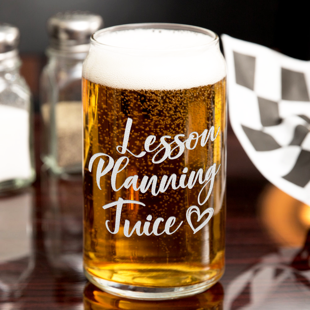 Lesson Planning Juice on 16oz Beer Can Glass