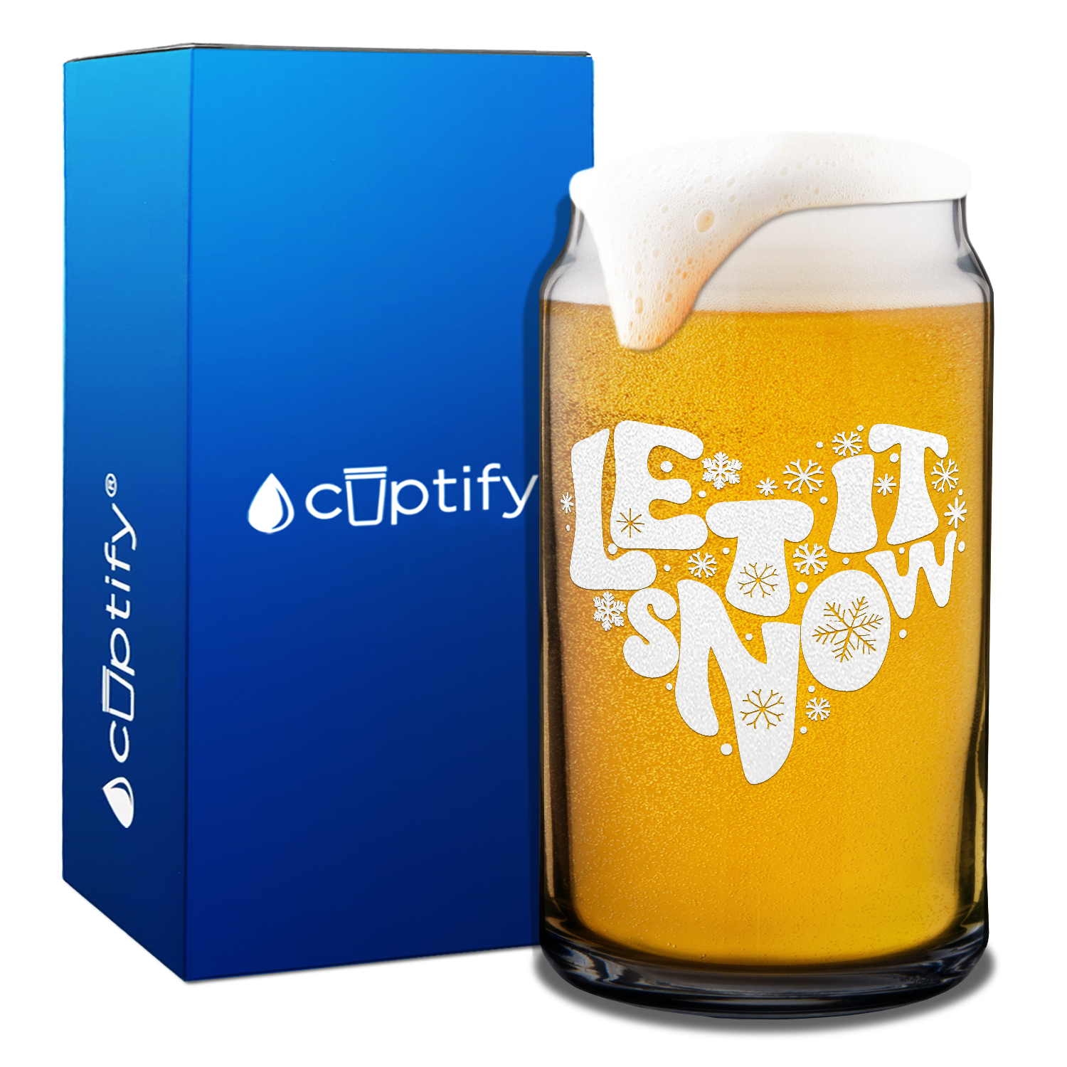 Let it Snow Heart on 16oz Beer Can Glass