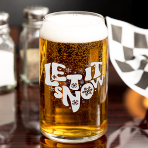 Let it Snow Heart on 16oz Beer Can Glass