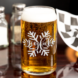 Joyful Snow Flake on 16oz Beer Can Glass