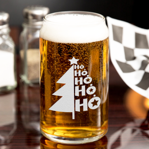 Ho Ho Ho Christmas Tree on 16oz Beer Can Glass