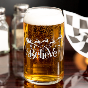 Believe in Stanta on 16oz Beer Can Glass