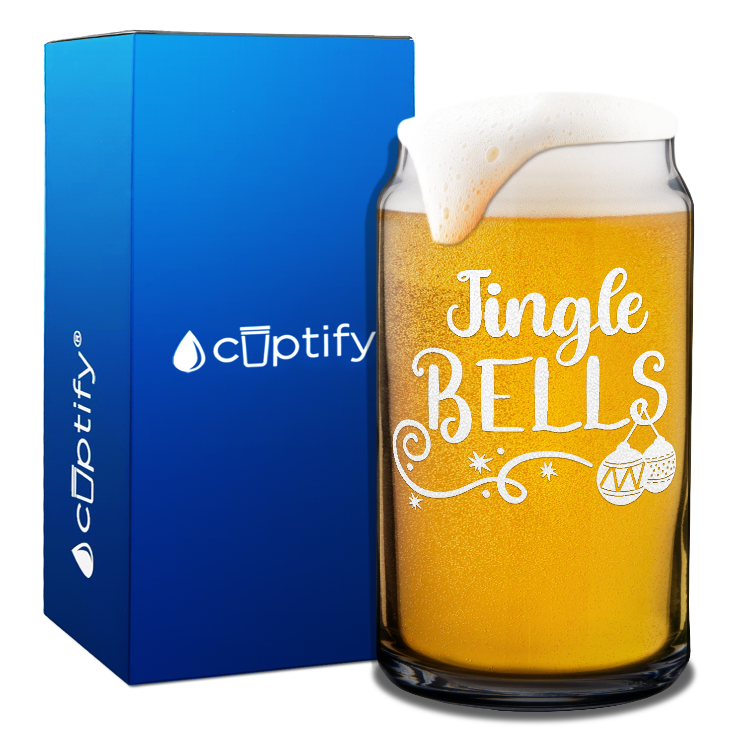 Jingle Bells on 16oz Beer Can Glass