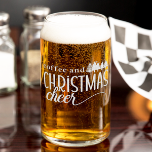 Coffee And Christmas Cheer on 16oz Beer Can Glass