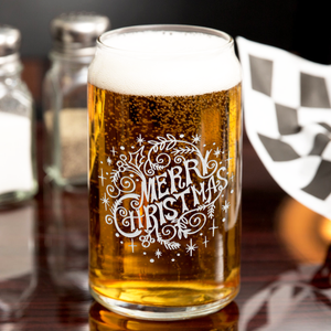 Merry Christmas Garlands on 16oz Beer Can Glass