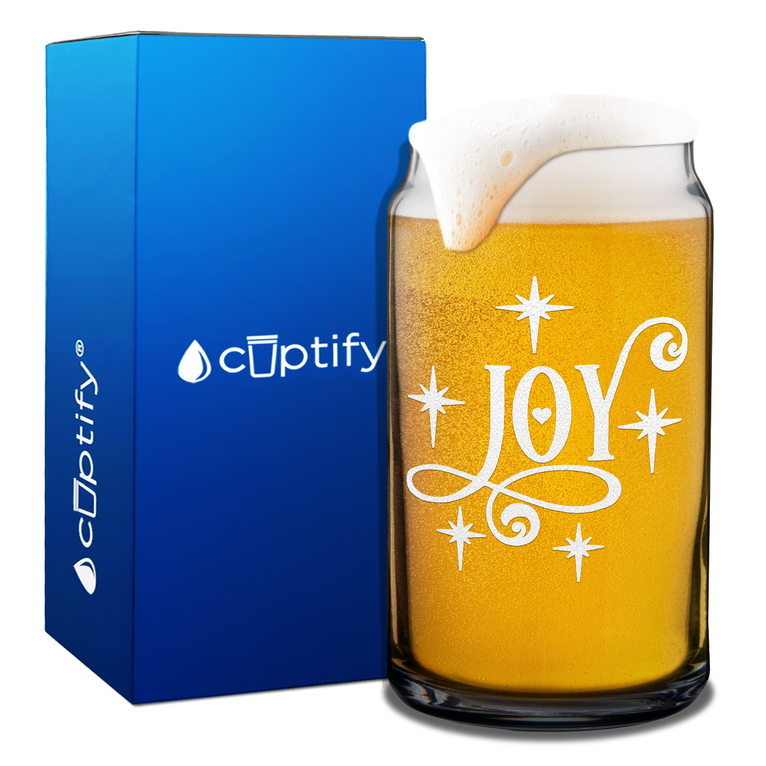 Joy on 16oz Beer Can Glass
