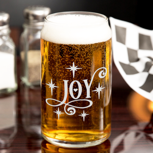 Joy on 16oz Beer Can Glass