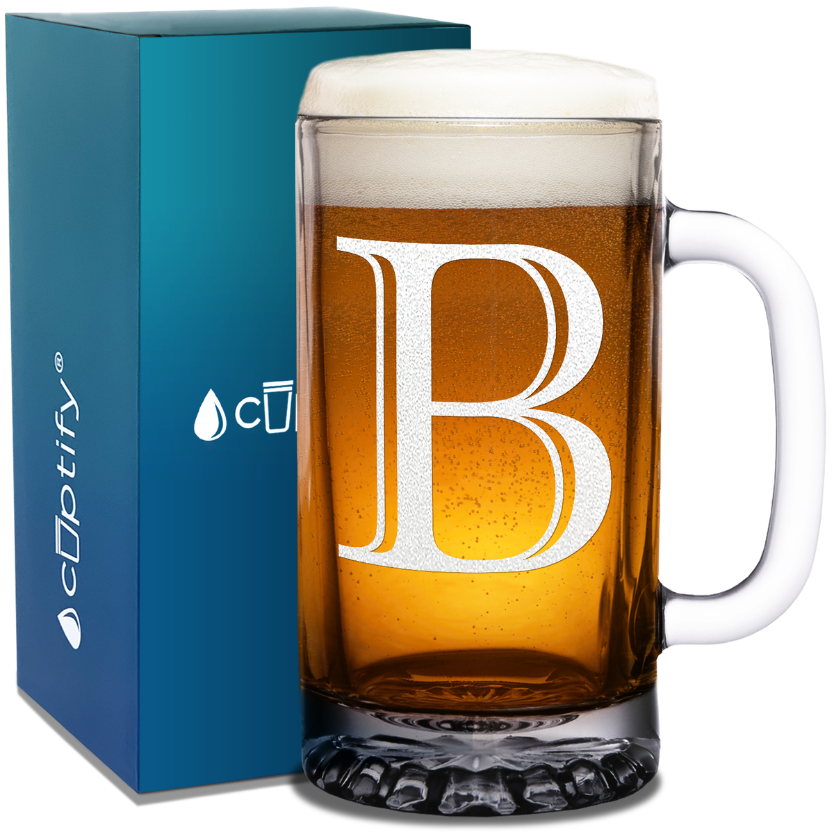  Monogram Initial Letter on 16 oz Beer Glass Mug