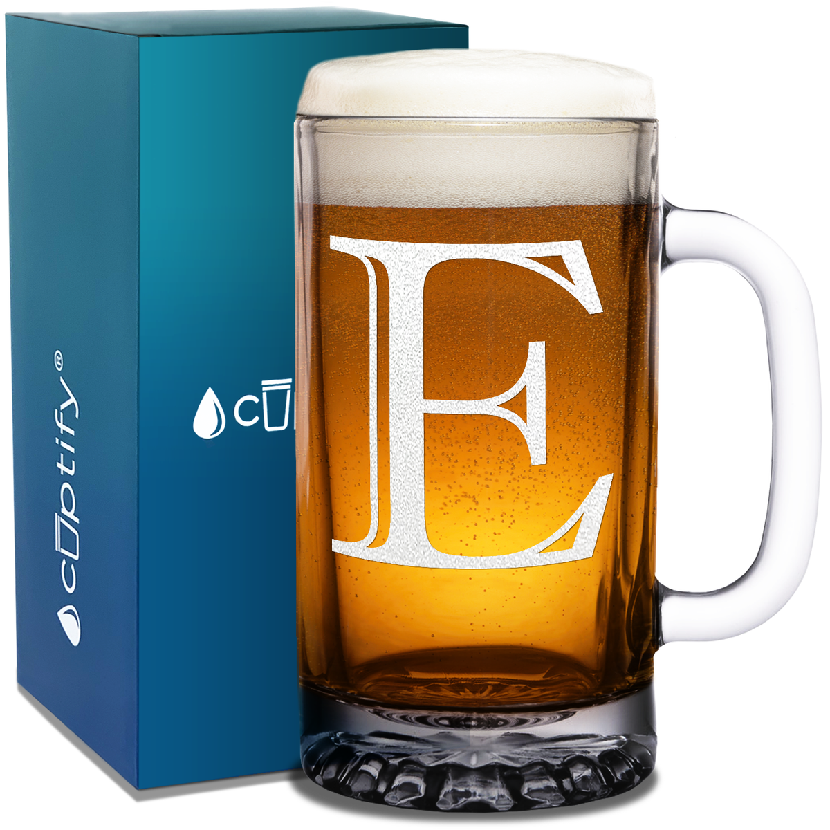  Monogram Initial Letter on 16 oz Beer Glass Mug