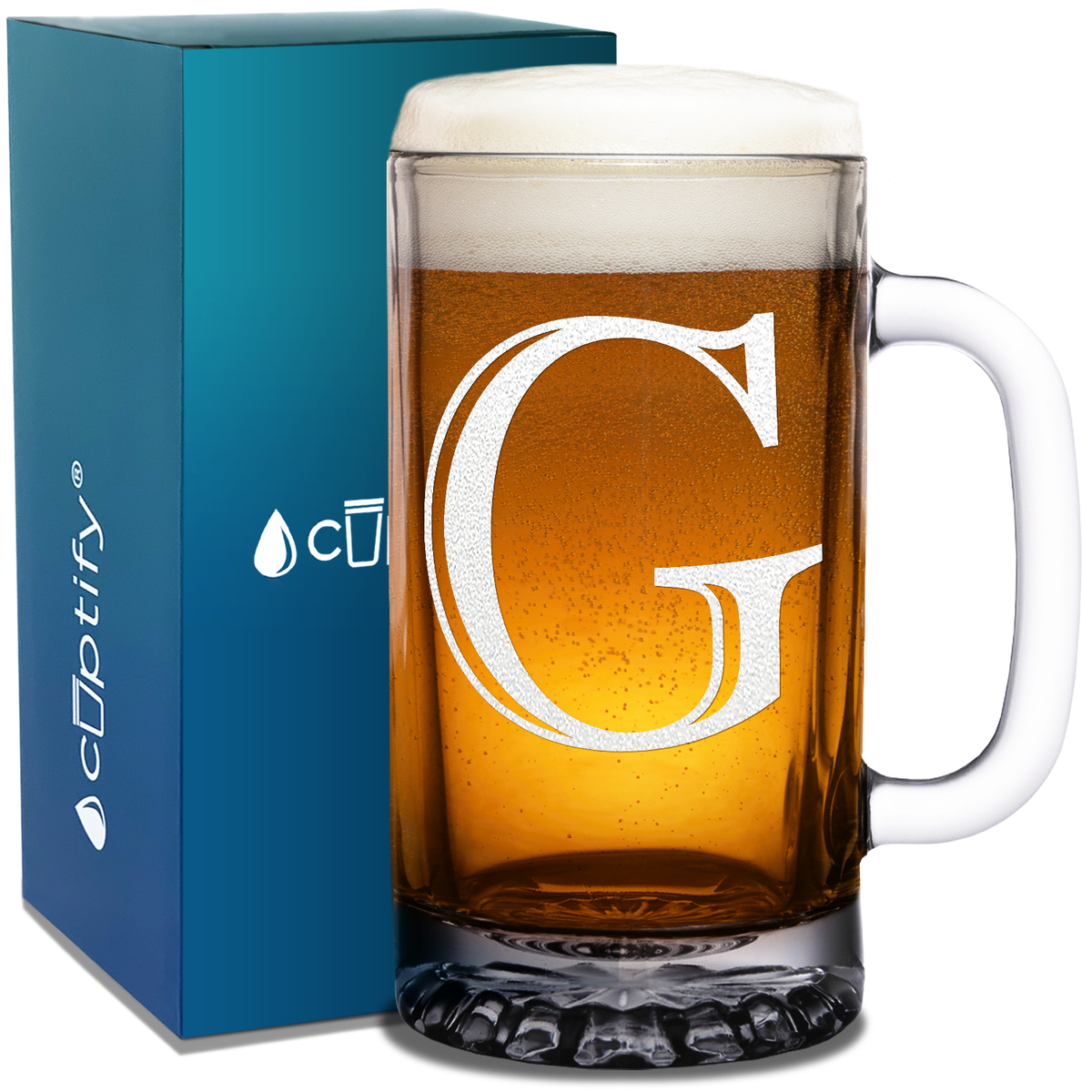  Monogram Initial Letter on 16 oz Beer Glass Mug
