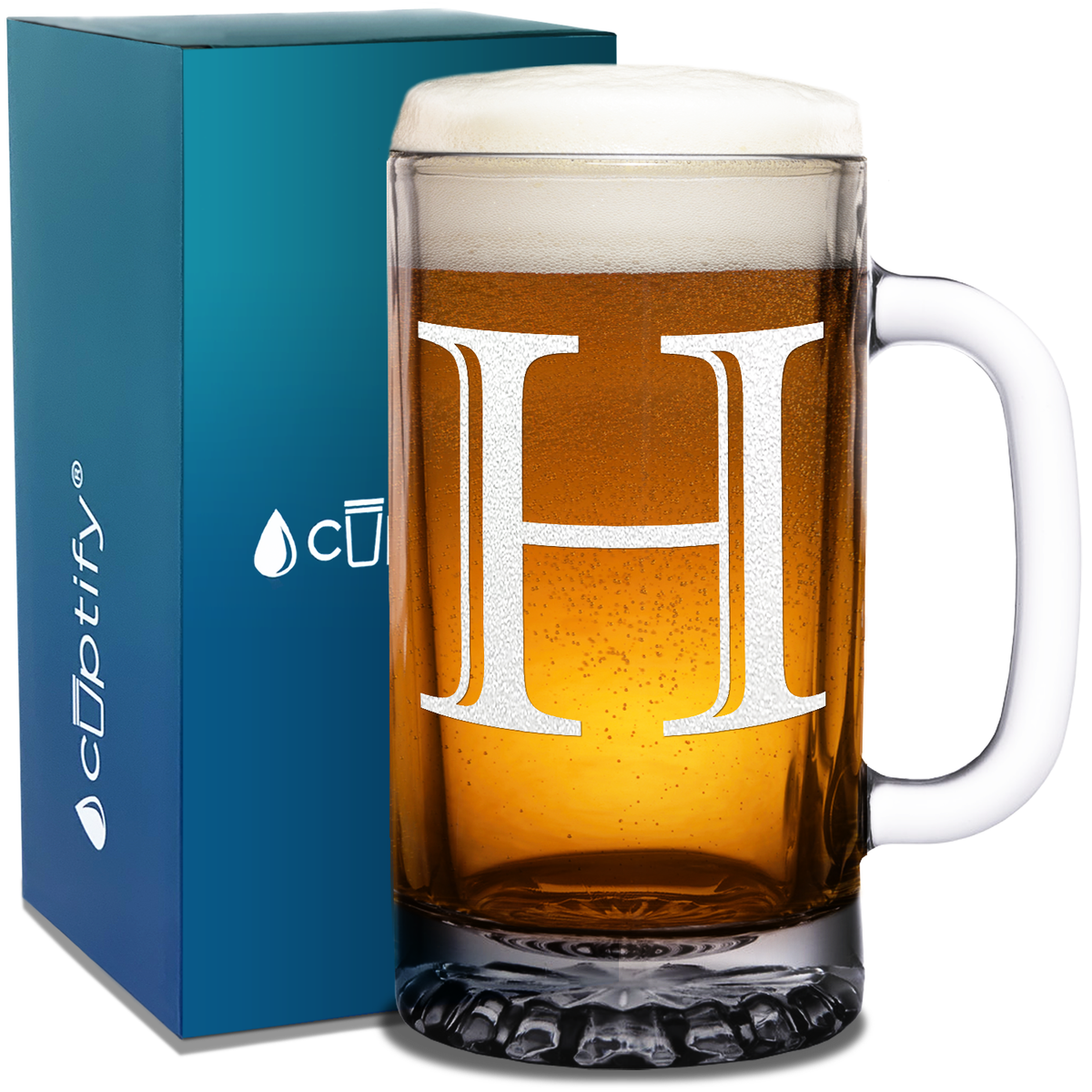  Monogram Initial Letter on 16 oz Beer Glass Mug